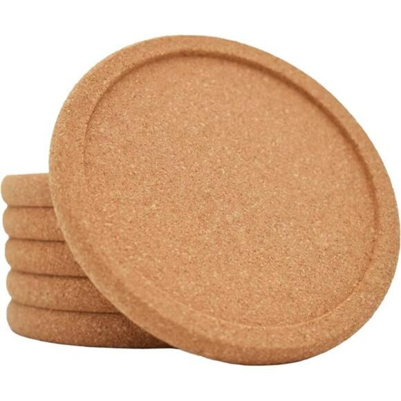 Absorbent Cork Coasters for Drinks 6 Piece Extra Thick Heat Resistant Cup Set - Picture 1 of 8